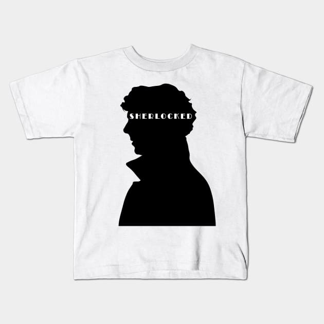 Sherlock silhouette design Kids T-Shirt by Sketchy Lion Studio